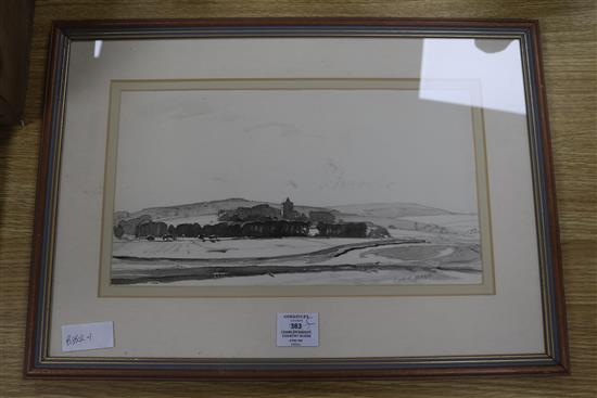 Charles Knight, pencil and watercolour, View of Lancing College, signed 20 x 37cm
